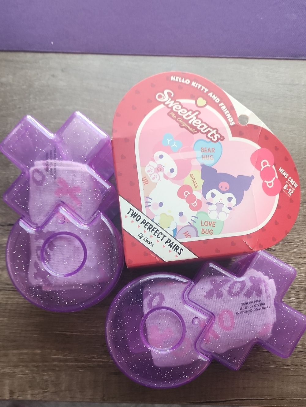 Hello Kitty Sweethearts Crew Socks XO Pattern Ankle Socks in Pink and Lavender